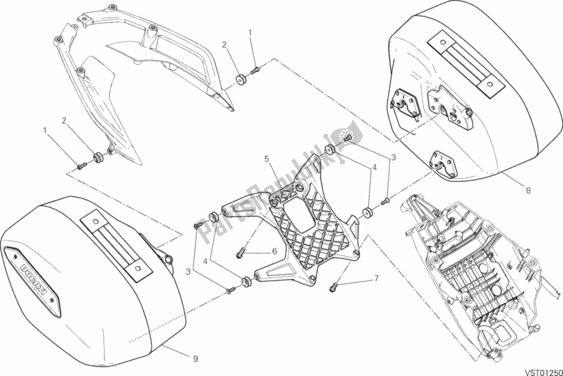 All parts for the Side Panniers of the Ducati Hypermotard Hyperstrada Brasil 821 2014